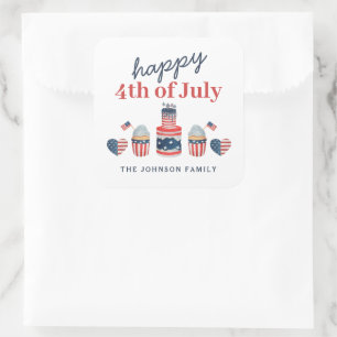 Cute Red White And Blue 4th Of July Party Square Sticker