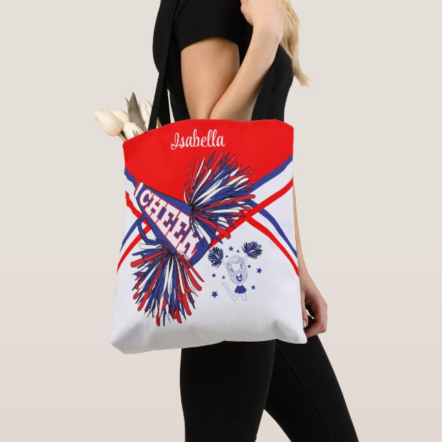 Cute Red, White and Blue Cheerleader Design 2 Tote Bag (Close Up)