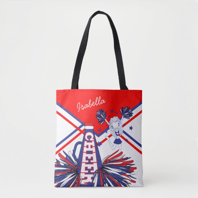 Cute Red, White and Blue Cheerleader Design Tote Bag (Front)