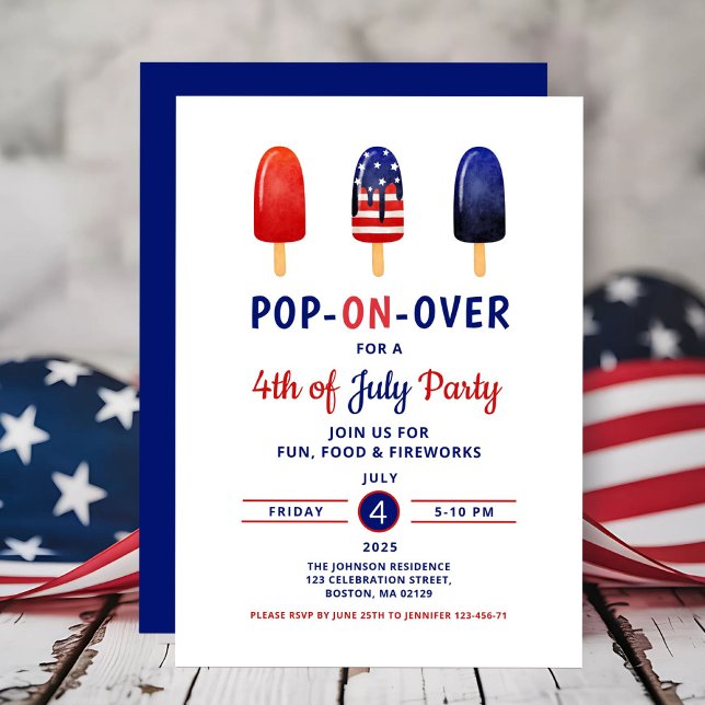 Cute Red White And Blue Popsicle 4th Of July Invitation (Cute Red White And Blue Popsicle 4th Of July Invitation)