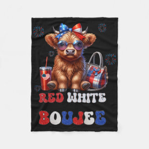Cute Red White And Boujee Cow 4th Of July Patrioti Fleece Blanket