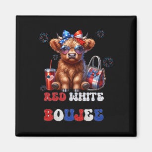 Cute Red White And Boujee Cow 4th Of July Patrioti Magnet