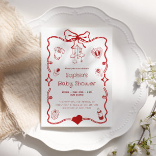 Cute Red & White Baby Shower for Girls or Boys  Invitation
