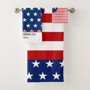 Cute Red White Blue American Flag Personalised     Bath Towel Set