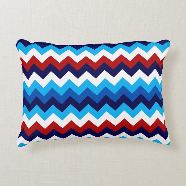 Cute Red White Blue Chevrons Accent Pillow (Front)