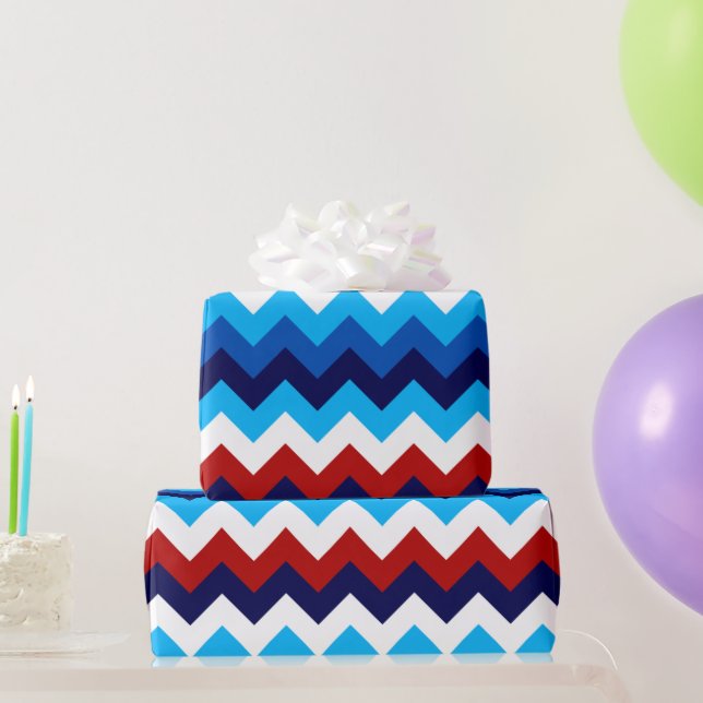 Cute Red White Blue Chevrons Wrapping Paper (Party Gifts)