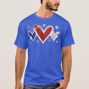Cute Red White Blue Hearts And Stars For Patriotic T-Shirt