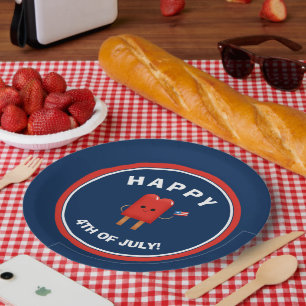 Cute Red, White & Blue Popsicle 4th of July Paper Plate