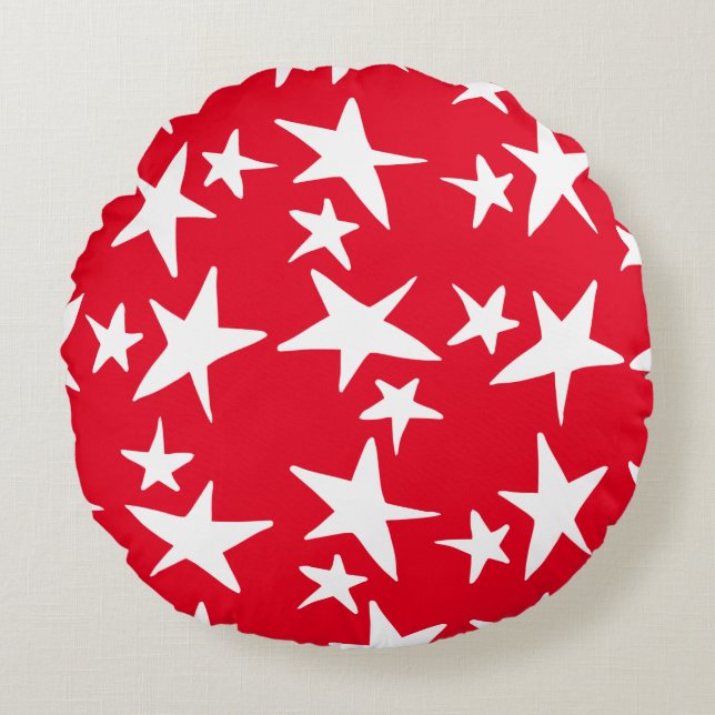Cute Red, White, & Blue Stars Round Cushion (Front)