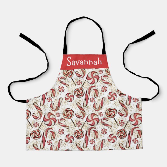Cute Red & White Candy Cane Candies Pattern  Apron (Front)