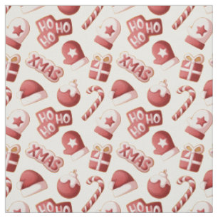 Cute Red White Christmas Cookie Candy Cane Pattern Fabric