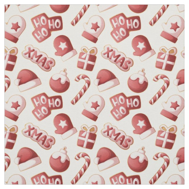 Cute Red White Christmas Cookie Candy Cane Pattern Fabric (Swatch)