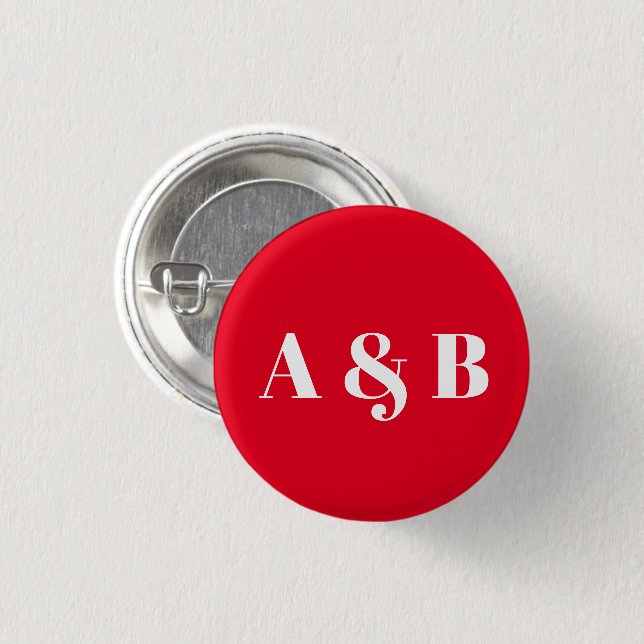 Cute red white custom couple monogram modern 3 cm round badge (Front & Back)