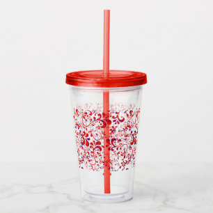 Cute red white floral pattern acrylic tumbler