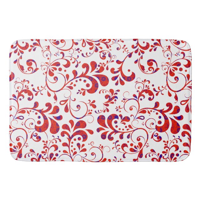 Cute red white floral pattern bath mat (Front)