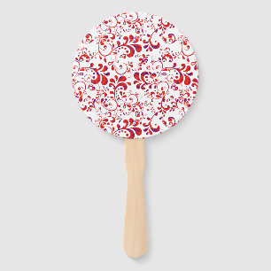 Cute red white floral pattern hand fan