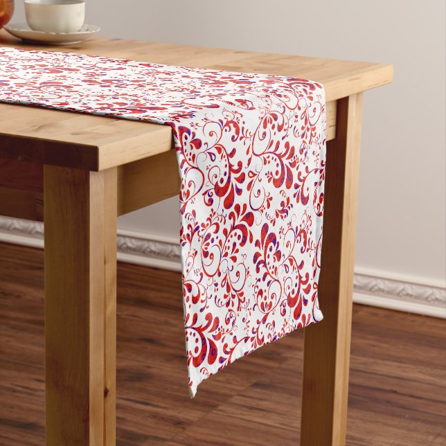 Cute red white floral pattern short table runner (In Situ)