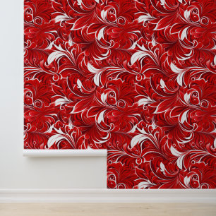 Cute red white floral pattern tiled wallpaper