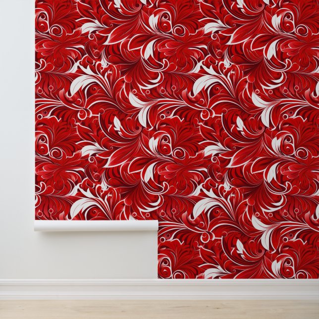 Cute red white floral pattern tiled wallpaper (Application)