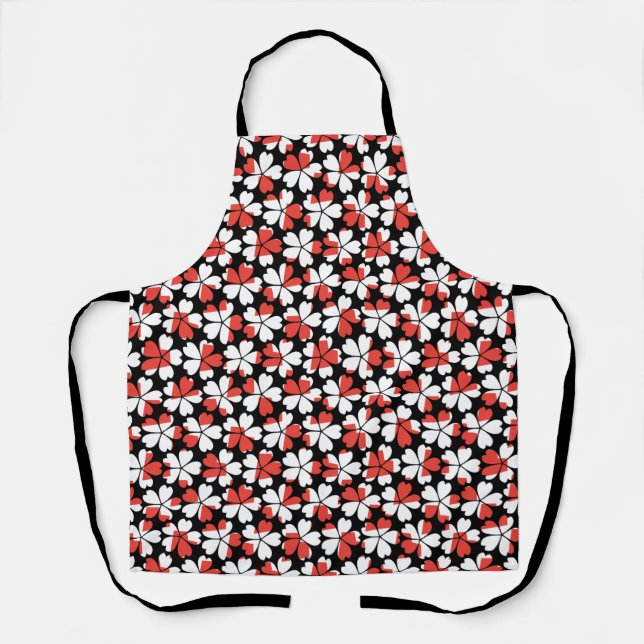 Cute red white flowers patterns apron (Front)