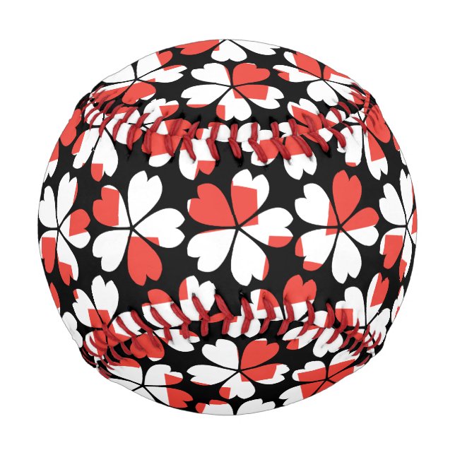 Cute red white flowers patterns baseball (Front)