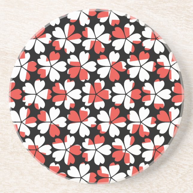 Cute red white flowers patterns coaster (Front)