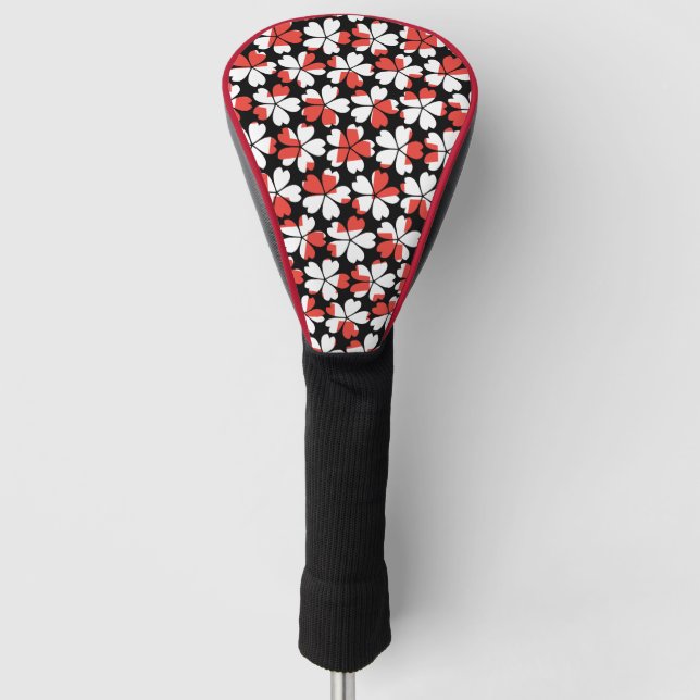 Cute red white flowers patterns golf head cover (Front)