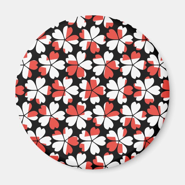 Cute red white flowers patterns magnet (Front)