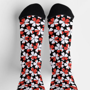 Cute red white flowers patterns  socks