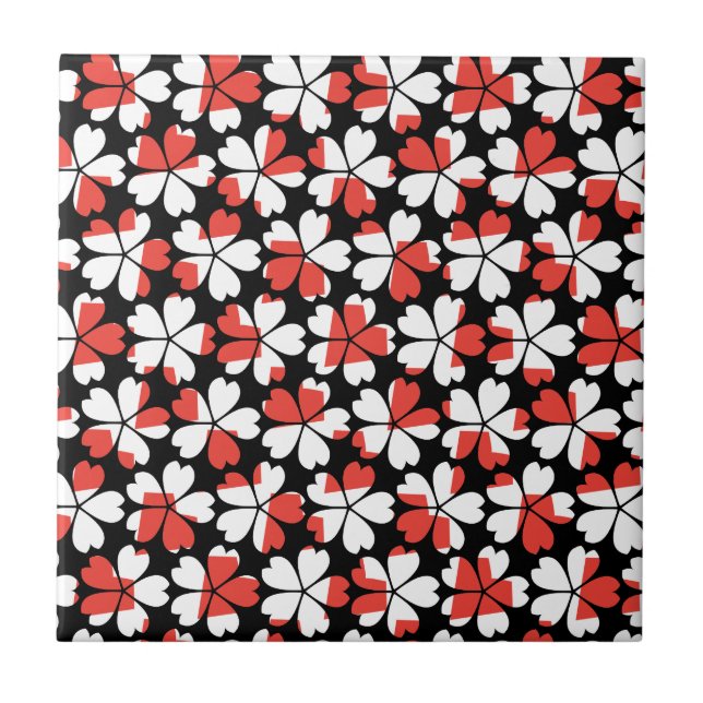 Cute red white flowers patterns tile (Front)