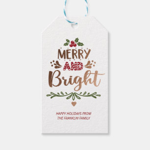 Cute Red White Gold Merry and Bright Christmas Gift Tags