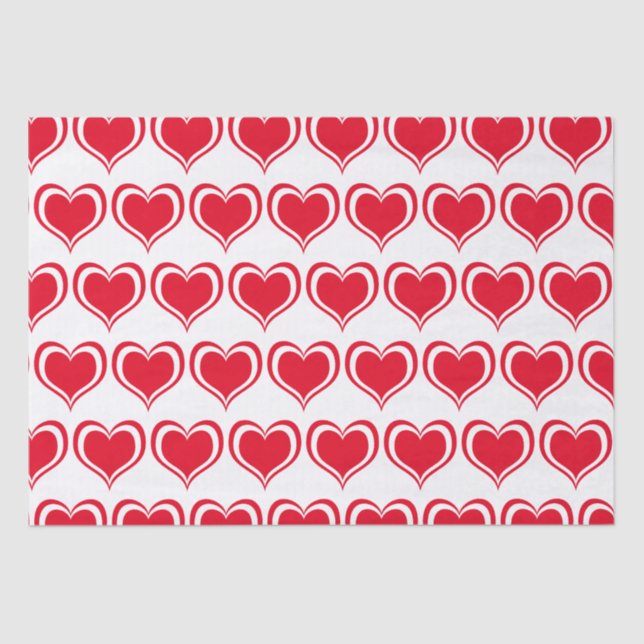Cute Red White Heart Valentines Day Pattern Love Tissue Paper (Front)