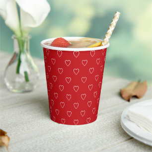 Cute red white hearts pattern minimalist modern paper cups