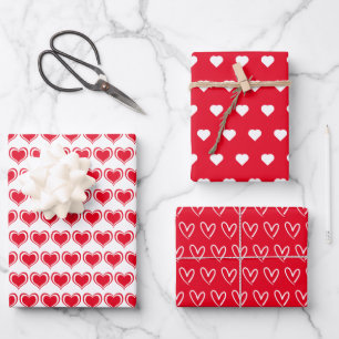 Cute Red White Hearts Pattern Valentine Wrapping P Paper Sheet