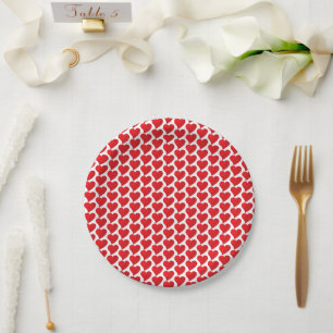 Cute Red white hearts pattern Valentine's day Paper Plate