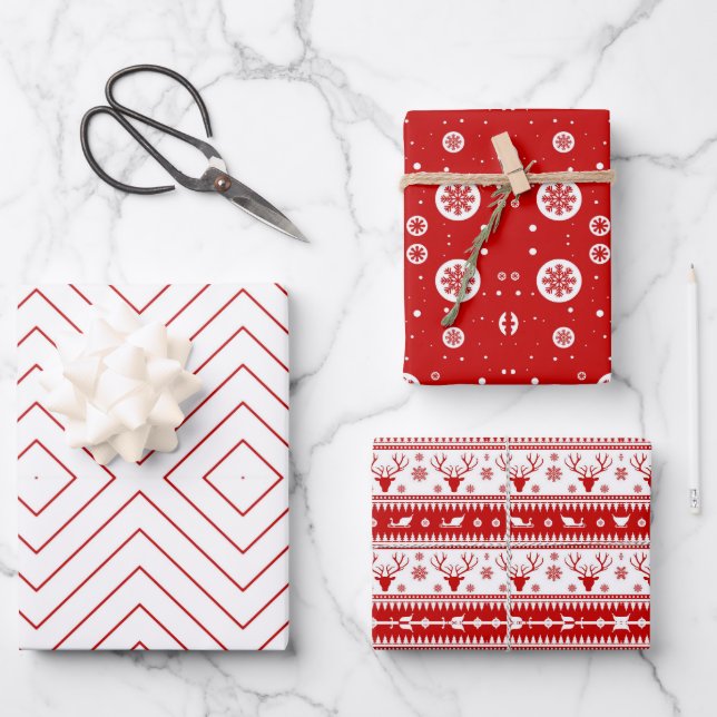 Cute red & white Holiday wrapping paper sheets (Front)