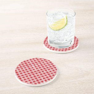 Cute red white lace plaid vintage farmhouse coaster