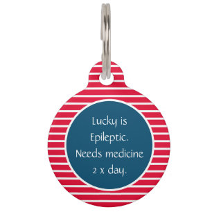Cute Red & White Nautical Stripes Medical Alert Pet Tag