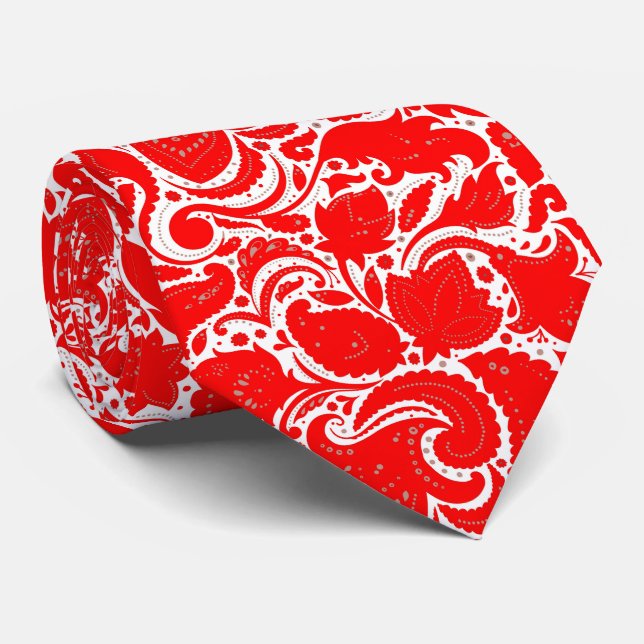 Cute red white paisley pattern tie (Rolled)