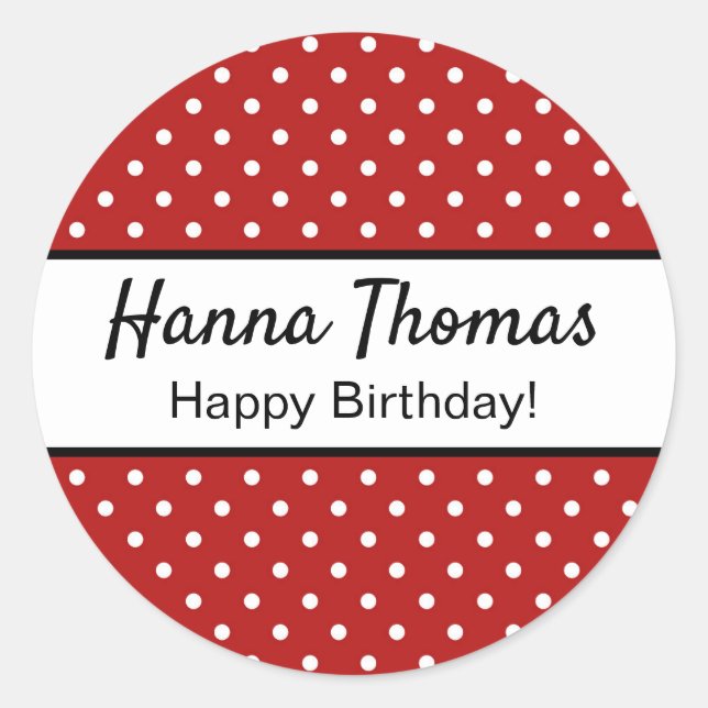 Cute Red White Polka Dot Birthday Party Classic Round Sticker (Front)