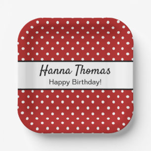 Cute Red White Polka Dot Birthday Party Paper Plate