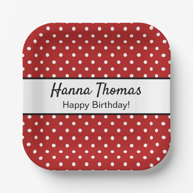 Cute Red White Polka Dot Birthday Party Paper Plate (Front)