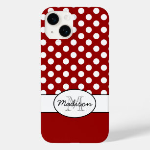 Cute Red White polka dots retro pattern Monogram Case-Mate iPhone 14 Case