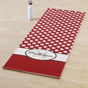 Cute Red White polka dots retro pattern Monogram Yoga Mat
