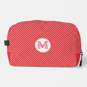 Cute Red & White Polkadot Pattern Monogrammed Dopp Kit