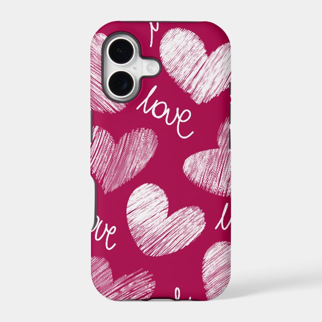 Cute Red White Scribbled Hearts with Love Script (Back)
