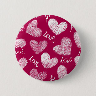 Cute Red White Scribbled Hearts with Love Script 6 Cm Round Badge