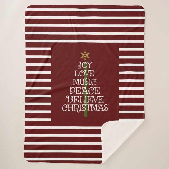 Cute Red/White Spirit of Christmas in a Tree Sherpa Blanket (Front)