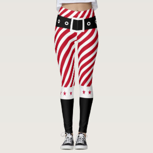 Cute Red White Stripes Candy Cane Stars Christmas Leggings