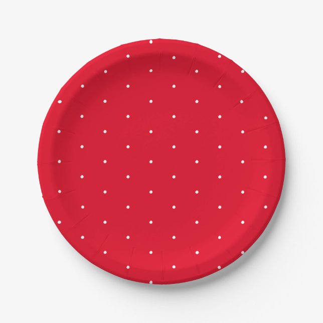 Cute red white tiny polka dots pattern elegant paper plate (Front)